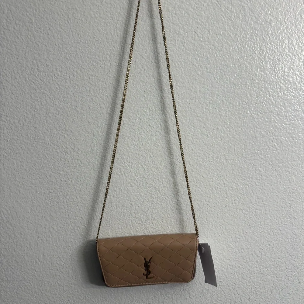 Brand new  Saint Laurent Tan Quilted Crossbody phone Bag - Picture 3 of 10